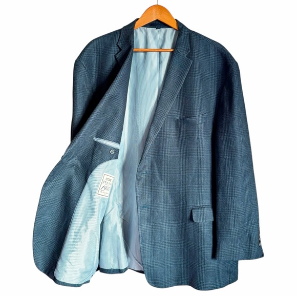 Jos. A. Bank 1905 Window Pane Blue Linen Blazer 50R Tailored Fit